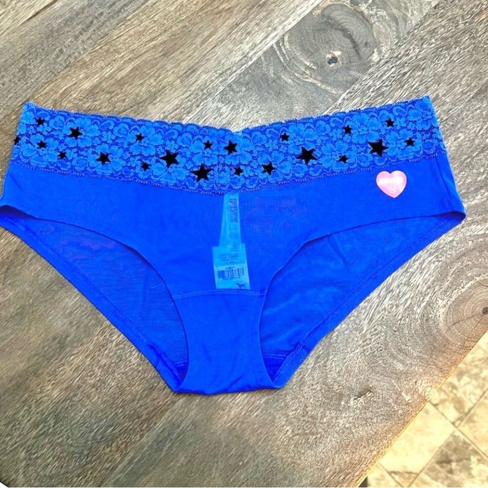NWT Victoria’s Secret PINK Sheer Blue Star Print Mesh Hipster Panty VS MEDIUM M